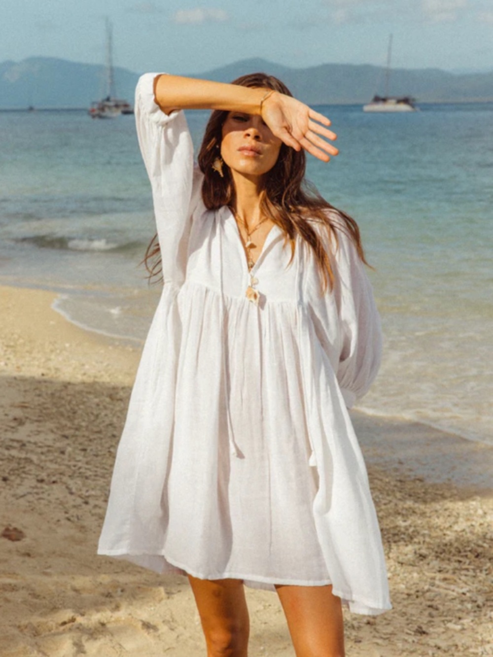 Daughters of India Kyra Mini Dress White Gauze Small